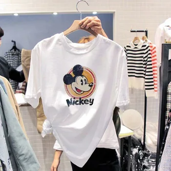 Nye Sommer Mickey Mouse Kvinder Bogstaver Udskrivning af Kort-Langærmet T-shirt koreansk-Stil Løs Top Bunden Shirt Kvinder Shirts