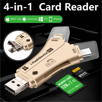 4i1-Kort-Læser, usb-C Micro USB MicroSD-Adapter til Android ipad/iphone 7 8 X plus 6s5s Macbook OTG TF SD-Kortlæser, Y-Læser