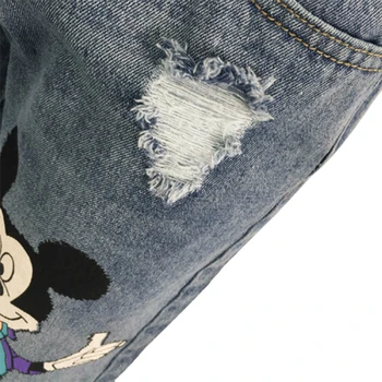 Disney Mickey kvinde mode, retro nye plus fedt plus size slidte jeans ni-punkt bukser tegnefilm udskrivning fødder blå bukser
