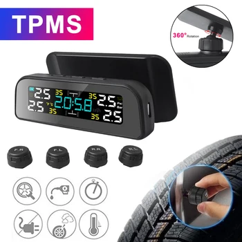 TPMS Solenergi TPMS Bil Tire Pressure Alarm Monitor Auto Security System Dæktryk Temperatur Advarsel 360 Justerbar Ny