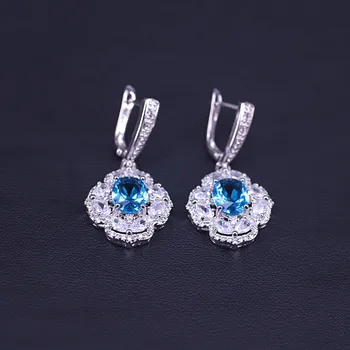 Dubai-luksus-stil sky blue zircon kostume brude smykker til kvinder, armbånd, ring halskæde sæt øreringe med vedhæng