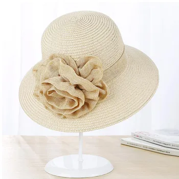 Strå hat dame sommer bomuld blomst parasol hat han edition små, friske solbeskyttelse fiskeren hat til stranden hat til kvinder