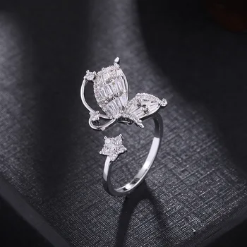 Mode Åbne Butterfly Zircon Ring Justerbar Koreanske Index Finger Ringe Personlighed Ring Smykker Til Kvinder Af Høj Kvalitet