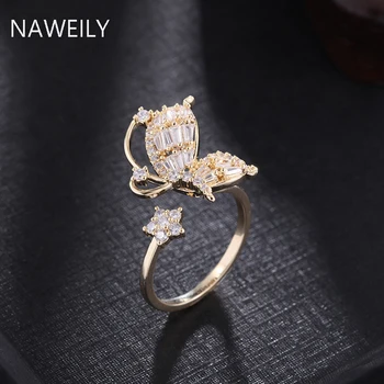 Mode Åbne Butterfly Zircon Ring Justerbar Koreanske Index Finger Ringe Personlighed Ring Smykker Til Kvinder Af Høj Kvalitet
