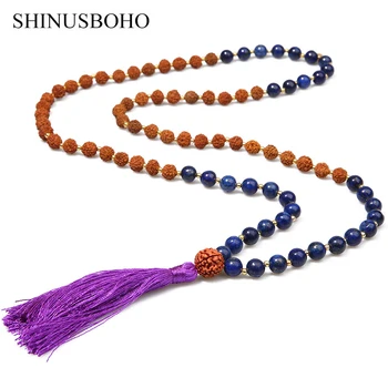 SHINUS BOHO Klassiske Beaded Halskæde 8MM Semi-ædle Sten & Rudraksha-Perle-Charme Halskæder til Kvinder Meditation Kvast Smykker