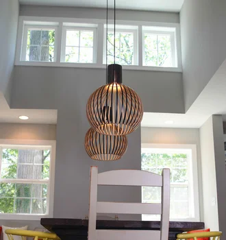 Nordisk Moderne Sort Træ Birdcage Vedhæng lys Designer E27 pære Sam bambus vævning træ-Pendel lamper til stuen Foyer