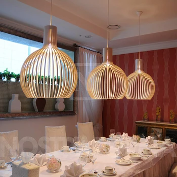 Nordisk Moderne Sort Træ Birdcage Vedhæng lys Designer E27 pære Sam bambus vævning træ-Pendel lamper til stuen Foyer