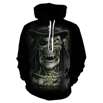 Kranium-hoved ikke-mainstream mænd hoodie sweatshirt, 3D printet sjove hip-hop hoodie roman streetwear hoodie falde sportstøj