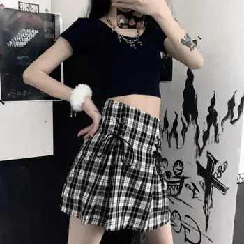 Mini Nederdel Sommer Mode Saia Høj Talje koreansk Stil Sort Hip Nederdele Uregelmæssige Micro Mini Nederdel Sexet plaid nederdel