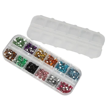 3000x2mm 12 farver Glitter nail art Rhinsten Tips+5 × 2-vejs marmor Vene Stiplede pen + pincet