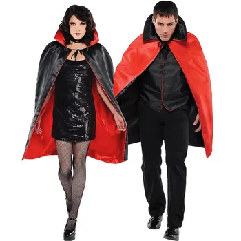 Voksen Vampyr Kostume Kapper Hætteklædte Rober Sort Rød Deluxe Halloween Kappe Fuld Længde