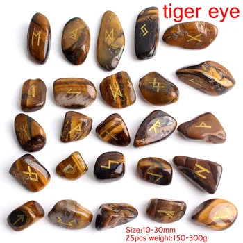 25Pcs Naturlige Tiger eye Crystal Rune Gul Runer i Sten Divination Formue-telling Healing, Meditation Gave Decor Samling