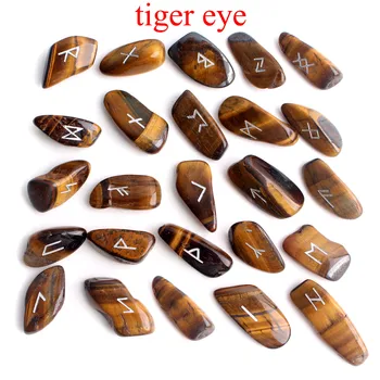 25Pcs Naturlige Tiger eye Crystal Rune Gul Runer i Sten Divination Formue-telling Healing, Meditation Gave Decor Samling