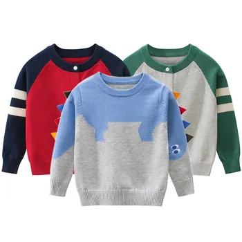 Dinosaur Design Sweater for Børn Forår, Efterår Tror Sweatshirt Drenge Blød Strikket Baseball Jakke Småbørn Casual Tøj