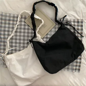 Harajuku 2021 Nye Mode Folde Kvinder Håndtaske Tote Damer Afslappet Canvas Taske Æstetiske Elastik Skuldertaske Stranden Bolsa