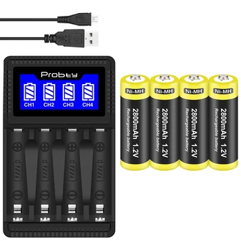 4x AA AAA Ni-MH-Batteri + Oplader Til AA AAA Regnemaskine/Player/Fjernbetjening/Legetøj/Højttaler/Kamera