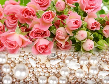Pink rose perler 3D Vindue Gardiner til Mørklægning stue bryllup soveværelse dekorere Cortinaer Forhæng Rideaux Skræddersyet pudebetræk