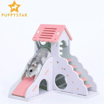 Massivt Træ Slide Trapper Hamster Hus Rat Cage Vaskbar marsvin Hus Toy Hamster Spil Spil Rotte Huse Pet Products ZG0010