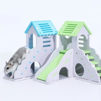 Massivt Træ Slide Trapper Hamster Hus Rat Cage Vaskbar marsvin Hus Toy Hamster Spil Spil Rotte Huse Pet Products ZG0010