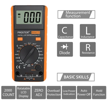 TANiCE LCR-Meteret Induktans Kapacitans Modstand Måling Meter med LCD-Display Digital Multimeter Tester Tool Kit BM4070