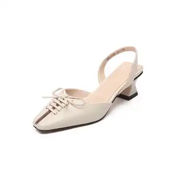 Krazing pot 2020 hot ægte læder små firkantet tå med hæle tilbage stropper kvinder sko unge dame bowtie sommer sandaler L27