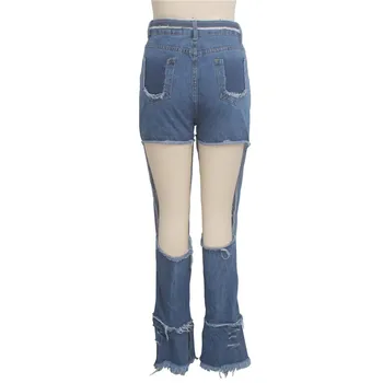 Tsuretobe Plus Size Hul Ripped Jeans Kvinder Streetwear Høj Talje Denim Bukser Tynde Kvast Jeans Mode Hule Bukser