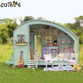 DIY Dukke Hus, Træ-dukkehuse Miniature dukkehus Møbler Kit Legetøj til Børn Gave at rejse i Tiden Dukke Huse A-016