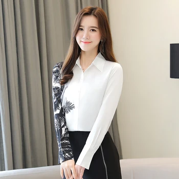 Enkel Europæiske Chiffon Skjorte Top Women ' s Hvide Skjorter Kvinder, Løs Bluse koreansk Stil langærmet Mode Dame Tøj 10874