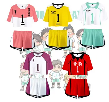 Haikyuu!! Jersey Uniform To delt Sæt Kvinder T-shirt + Shorts 3D-Print Cosplay Kostume hinata bokuto karasuno kenma kuroo Sæt