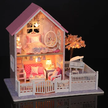 Julegaver Big Doll House Møbler Diy Miniature Træ-Miniaturas Dukkehus Legetøj til Børn i Fødselsdagsgave