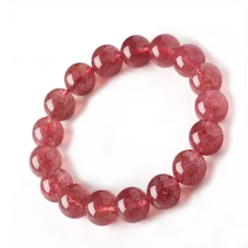 Naturligt Materiale, Energi Sten Steg Jordbær Kvarts Armbånd Runde Perler Armbånd Til Pink Kvinder Krystal Smykker Kærlighed Gave