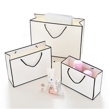 Stort Nyt Kreativt design Sort kant Hvid kraftpapir taske med håndtag Bryllup Part Fordel Papir, gaveposer