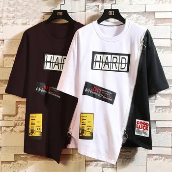 2021 Sommeren koreanske Hip Hop Tshirt Streetwear Toppe Afslappet Oversize Zipper T-shirt, Mænds Tøj Løs Punk Japan T-Shirts Mandlige