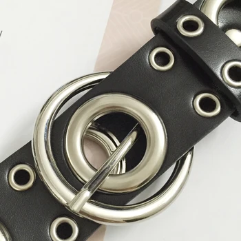 2019 Nye Metal ring nitter Solid Læder Lang Kæde Bælte til Kvinder Mode Gotiske Harajuku faldsikringsudstyr Bælte Personlighed alle-match tilbehør