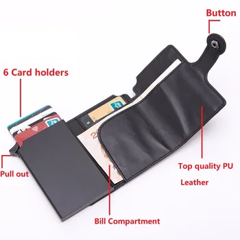 Mænd RFID-Knappen Kreditkort Indehaveren af Høj Kvalitet Metal Aluminium Auto Pop-up RFID ID-Kort Sag Sort Tegnebog Mønt Pung