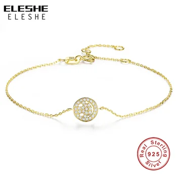 ELESHE Mode 925 Sterling Sølv Smil Ansigt Armbånd med Runde Cubic Zirconia Til Kvinder Guld Armbånd, Kæde Smykker