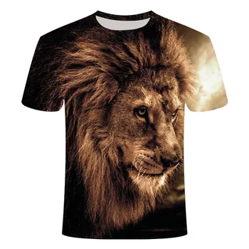 Ny stil lion tiger nyhed mønster korte T-shirt tegnefilm mænd er kvinder er sommer top casual polyester 2020 xxs-6xl Komfortable