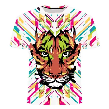 Ny stil lion tiger nyhed mønster korte T-shirt tegnefilm mænd er kvinder er sommer top casual polyester 2020 xxs-6xl Komfortable