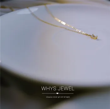 Sølv Halskæde til Kvinder Simpel måde Skinnende Kravebenet Kæde franske Lille Torv Diamant Vedhæng i 14k Guld Smykker