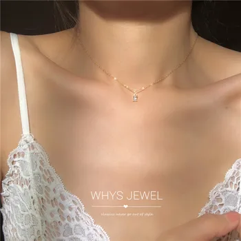 Sølv Halskæde til Kvinder Simpel måde Skinnende Kravebenet Kæde franske Lille Torv Diamant Vedhæng i 14k Guld Smykker