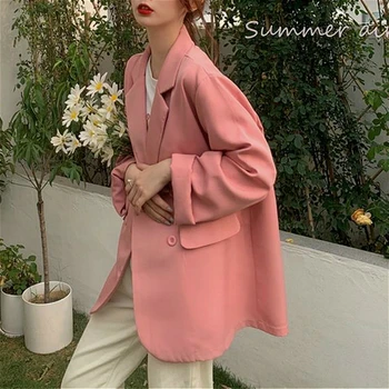 Blazere Til Kvinder Nye Forår Sommer Tynd Solid Koreanske Afslappet Kontor Lommer Oversize Dame Outwear Solbeskyttelse Street Piger Toppe