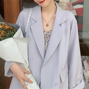 Blazere Til Kvinder Nye Forår Sommer Tynd Solid Koreanske Afslappet Kontor Lommer Oversize Dame Outwear Solbeskyttelse Street Piger Toppe