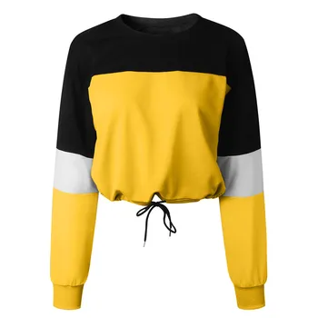 Hot cool Sweatshirt kvinder Top O-Hals Lange Ærmer Splcing Farve Casual Streetwear Kvinder Tøj 2020 Moletom Feminino*