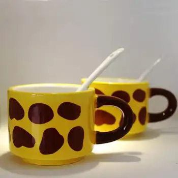 Te Kopper Og Tepotte Sæt Af 4 Og Keramisk Glas Giraf Dyr Krus Kreative Mærket Tumbler Kærester Med Låg Og Teske