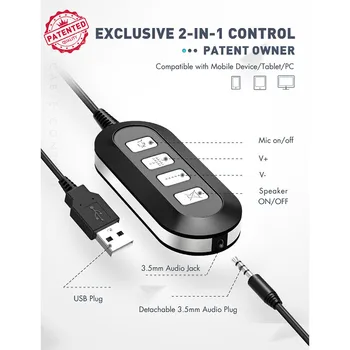 1/2PCS Mpow 071 USB-3,5 mm Headset med støjreduktion Mic In-line Kontrol Protein Hukommelse Earmuff for Skype-PC Call Center