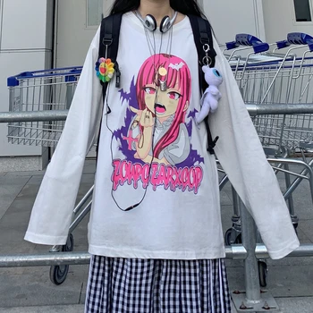 Hip Hop bomuld koreanske version søde Anime print T-Shirt til Alle-match-Unisex, Cool kort Neutralt tøj sort Harajuku mand streetwear