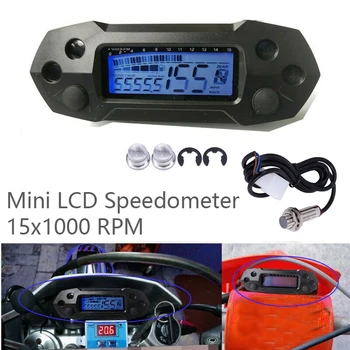 Universal Motorcykel LCD-Speeeter 15X1000 RPM Mini Digital Odemeter Justerbar Hastighed i Meter med Sensor