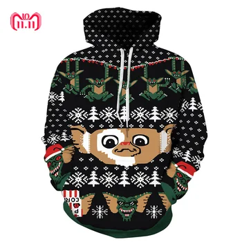 Harajuku Santa Monster mønster Jul 3D Digital Print Streetwear herre Sweater Hip Hop Kvinder Trække Jul Sweater Par