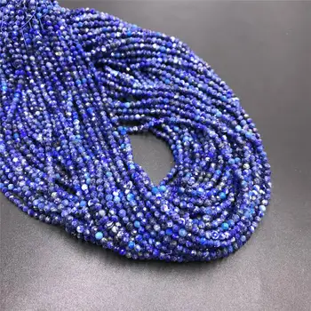 Naturlige Lapis Lazuli Facetteret Perler, 2 mm, 3 mm Blå Lapis Lazuli Sten, der er hugget mange Facetter, Runde Perler Til gør det selv-Gør Kvinder Smykker