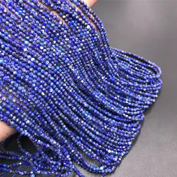 Naturlige Lapis Lazuli Facetteret Perler, 2 mm, 3 mm Blå Lapis Lazuli Sten, der er hugget mange Facetter, Runde Perler Til gør det selv-Gør Kvinder Smykker